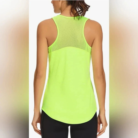 Quccefods Women's Mesh Athletic Sleeveless Workout Tank Tops Neon Green 2XL NWT - Picture 2 of 12